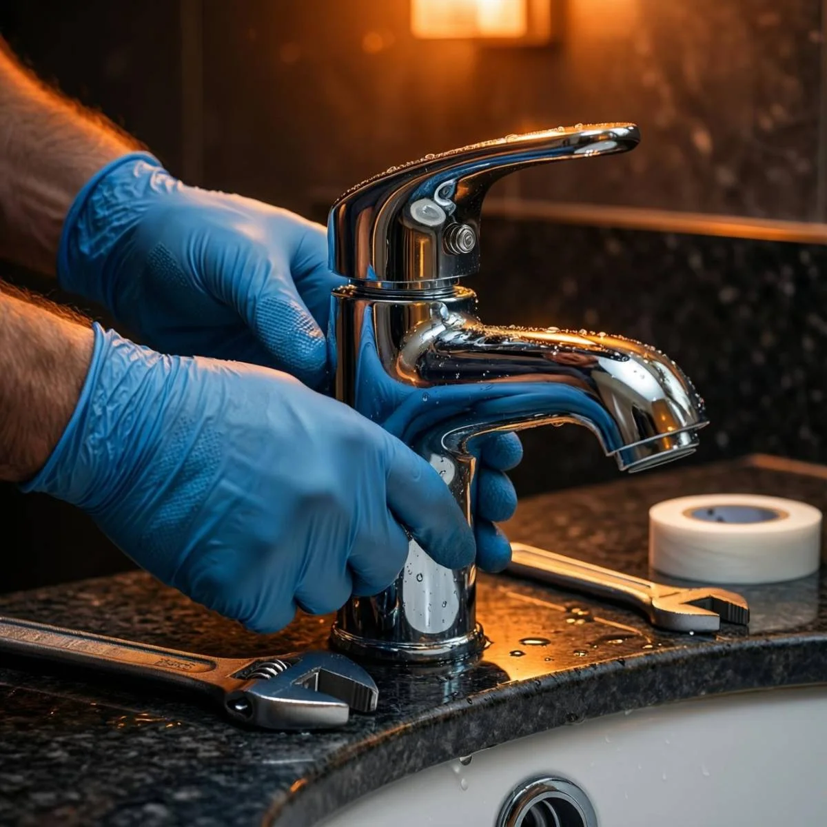 Plumber fixing a dripping faucet in Hayward